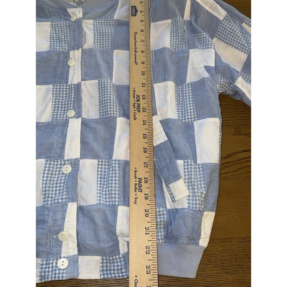 Vintage London Fog Patchwork Bomber Jacket M Blue Gingham Cotton Shoulder Pads - Picture 7 of 12